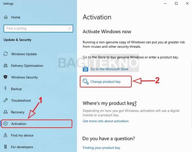Mengubah product key Windows 10